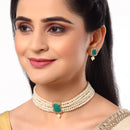 White & Green Gold-Plated American Diamond Studded Choker Jewellery Set