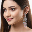 Pink & White Rhodium-Plated with Silver-Tone American Diamond Chandelier Earrings