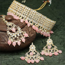Meenakari Gold-Plated White & Pink Kundan-Studded & Pearl Beaded Jewellery Set
