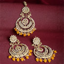Gold Plated Yellow Kundan Bead Drops Ethnic Maang Tikka & Earring