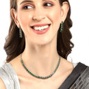 Rhodium-Plated with Silver-Tone Green American Diamond Studded Jewellery Set