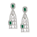 Rhodium-Plated Green American Diamond studded Classic Drop Earrings