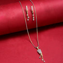 Gold Plated Celestial Glam White Cubic Zirconia Studded Pendant With Chain & Earring