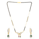 Set Of 3 Gold-Plated Black Beaded White AD Studded Mangalsutra with Earring Set
