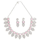 Pink & Silver-Toned & Plated Crystal Studded Leaf Shaped Jewellery Set