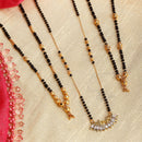 Set Of 3 Gold-Plated & Black American Diamond-Studded & Beaded Mangalsutra