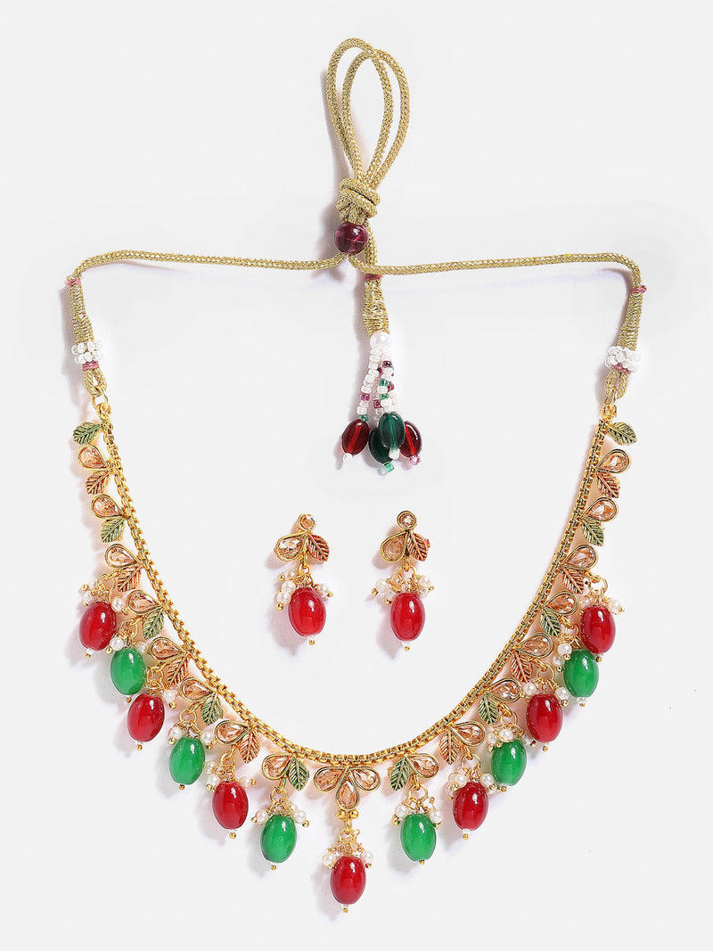 Designer Meena Work Gold Plated Necklace Set With Earrings