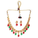 Designer Meena Work Gold Plated Necklace Set With Earrings