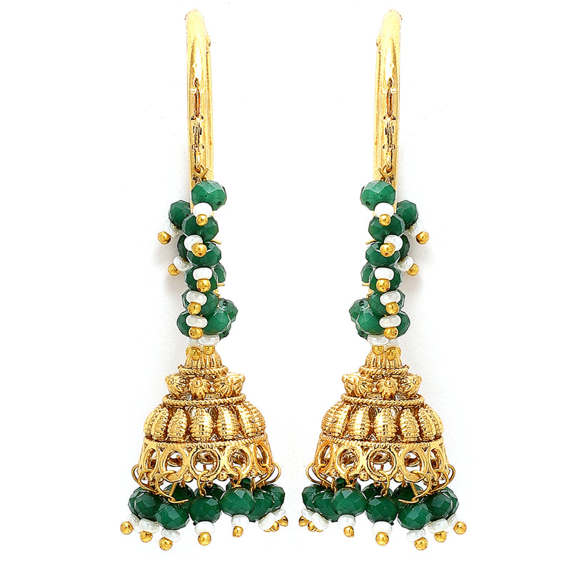 Five Layered Gold-Plated Green Pearl Beaded Jewellery Set