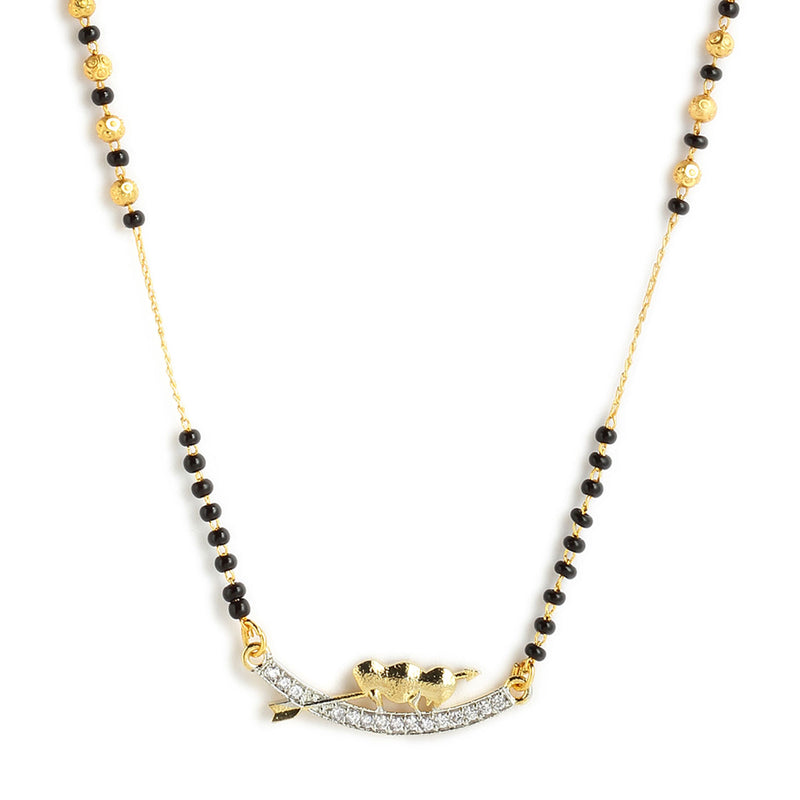 Set Of 3 Gold-Plated & Black Beaded AD Studded Mangalsutra