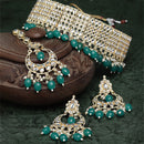 Teal Blue Gold-Plated Kundan Studded Jewelry Set