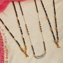 Gold Plated Wedding Jewellery American Diamond Solitaire Mangalsutra Tanmaniya Combo For Women
