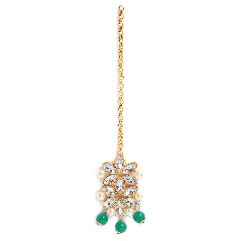 Flower Shaped Choker Bridal Necklace Set With Earrings Maang Tikka
