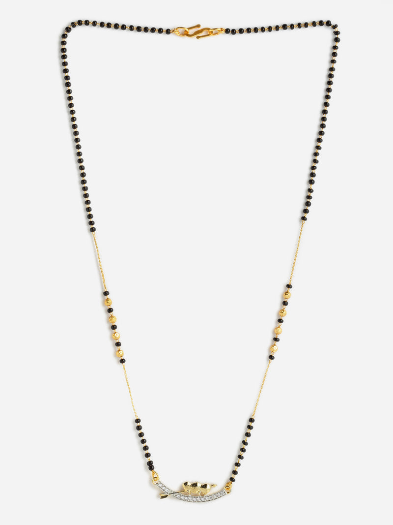 Set Of 3 Gold-Plated & Black Beaded AD Studded Mangalsutra