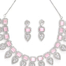 Pink & Silver-Toned & Plated Crystal Studded Leaf Shaped Jewellery Set