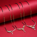 Gold-Plated White & Black Stone-Studded & Beaded Mangalsutra Set Of 3