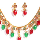 Designer Meena Work Gold Plated Necklace Set With Earrings