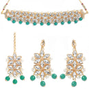 Flower Shaped Choker Bridal Necklace Set With Earrings Maang Tikka