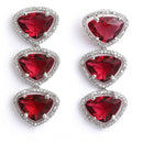 Rhodium-Plated with Silver-Tone Triangular Red & White American Diamond Studded Jewellery Set