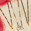 Set Of 3 Gold-Plated Black American Diamond-Studded & Beaded Mangalsutra