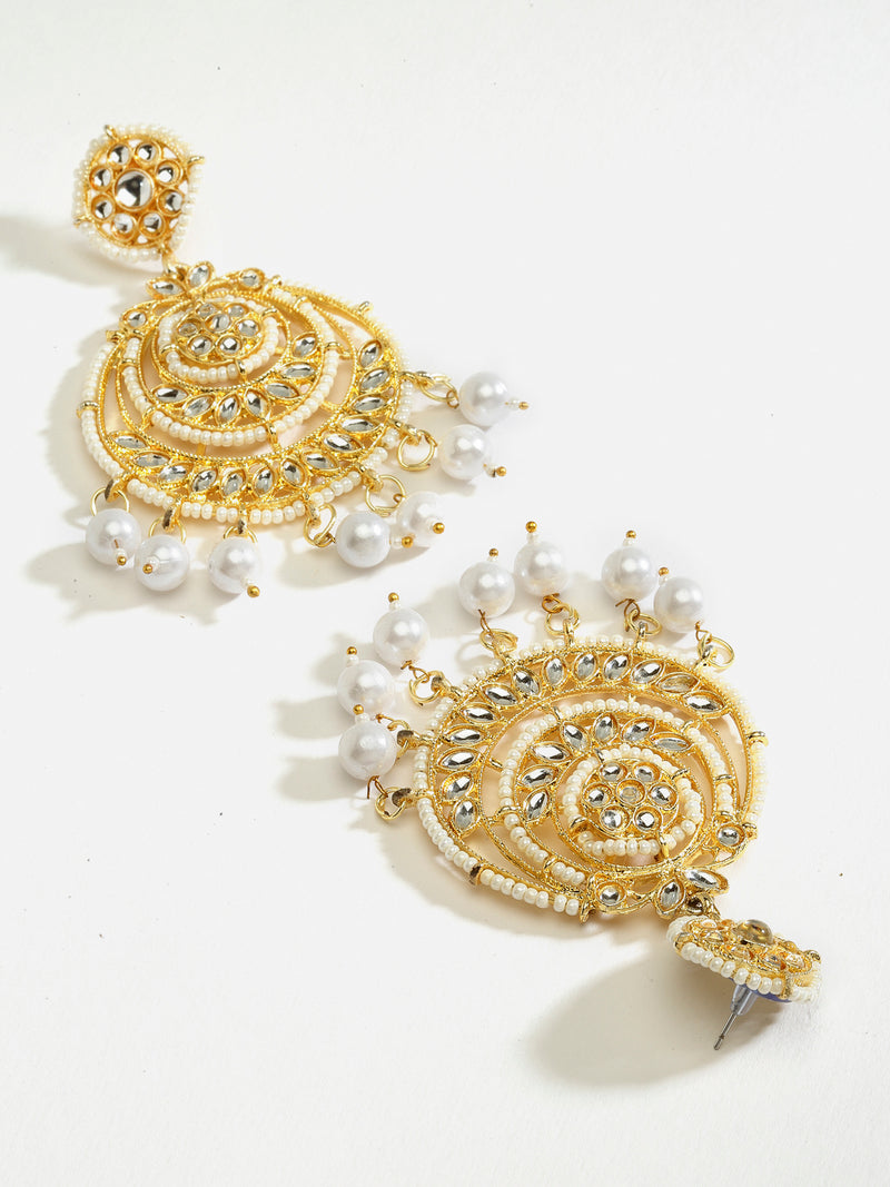 Gold-Plated White Stone Studded & Beaded Jewellery Set