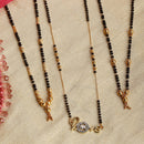 Set Of 3 Gold-Plated AD-Studded Black Beaded Mangalsutra