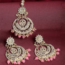 Gold Plated Pink Kundan Bead Drops Ethnic Maang Tikka & Earring