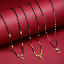 Set Of 3 Gold-Plated Black & White CZ-Studded Beaded Mangalsutra