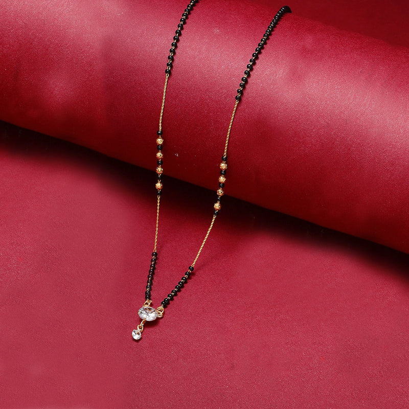Trillion Shaped Gold Plated American Diamond Soitare Style Mangalsutra for Women