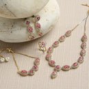 Gold-Plated Red & White American Diamond Studded Jewellery Set Combo