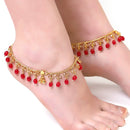 Gold Plated Round Shaped Red Kundan Studded Anklets Set Of 2