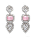 Pink & Silver-Toned & Plated Crystal Studded Leaf Shaped Jewellery Set