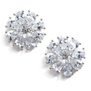 White American Diamond Studded Floral Shaped Rhodium-Plated with Silver-Tone Studs Earrings