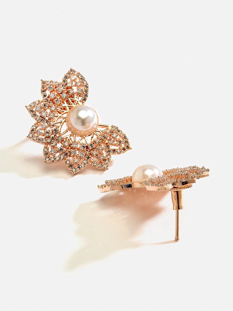 Off White Crescent Shaped Rose Gold-Plated Studs Earrings
