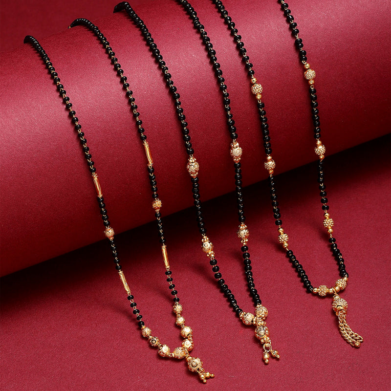 Gold Plated Black Beaded Mangalsutras Set of 3