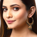 Black Dome Shaped Jhumkas Earrings with Gold-Toned Copper