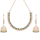 Rose Gold-Plated White & Green American Diamond Studded Jewellery Set