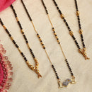Set Of 3 Gold-Plated AD-Studded Black Beaded Mangalsutra