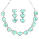 Rhodium-Plated with Silver-Tone Sea Green American Diamond Studded Jewellery Set