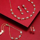 Gold-Plated Red & White American Diamond-Studded Jewellery Set Combo