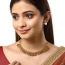 Gold Plated Traditional Red Temple Coin Necklace Set With Earrings