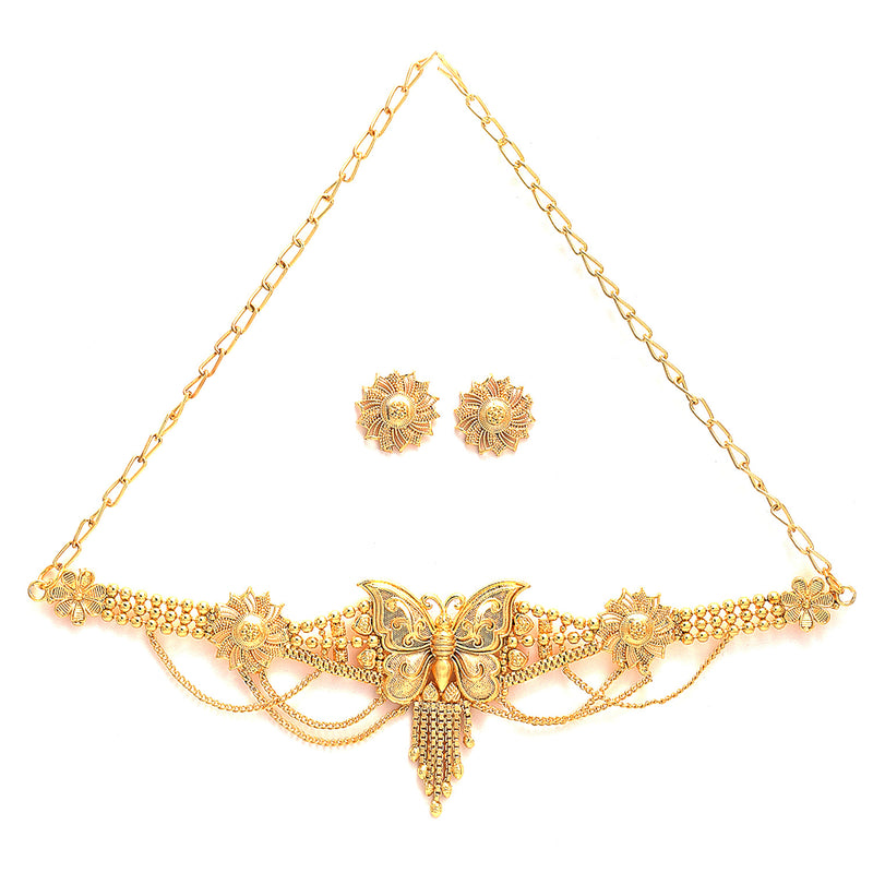 Gold-plated Butterfly Intricated Detail Choker Jewellary Set