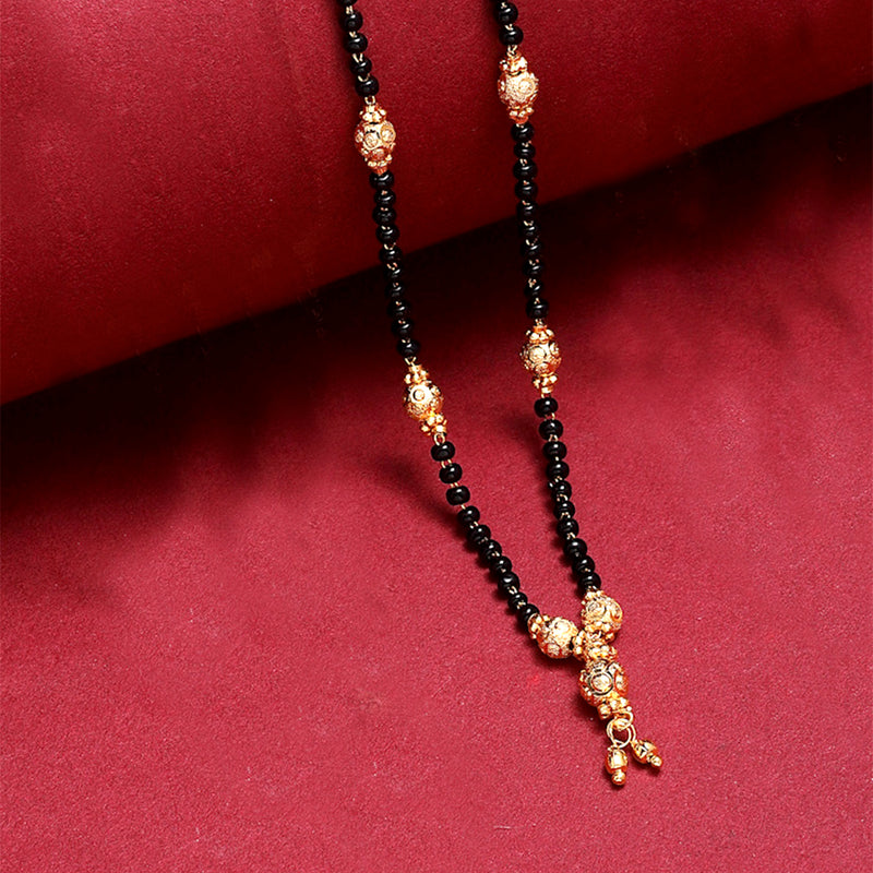 Gold Plated Brass Pearl With Black Bead Tanmaniya Nallapusalu Chain for Women