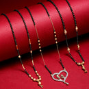 Gold-Plated Set Of 3 Black Studded & Black Beaded Mangalsutra