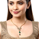 Gold-Plated Green & White Stone Studded Floral Necklace