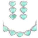 Rhodium-Plated with Silver-Tone Sea Green American Diamond Studded Jewellery Set