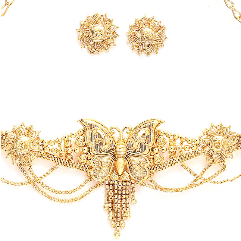 Gold-plated Butterfly Intricated Detail Choker Jewellary Set