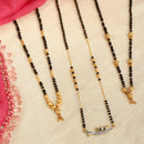 Set Of 3 Gold-Plated & Black Beaded AD Studded Mangalsutra