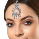 Rhodium Plated Silver Toned American Diamond  Maang Tikka with Elegant Dangling Stones