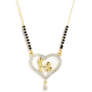 Set of 3 Gold-Plated Black & White American Diamond-Studded & Beaded Heart Shaped Mangalsutra